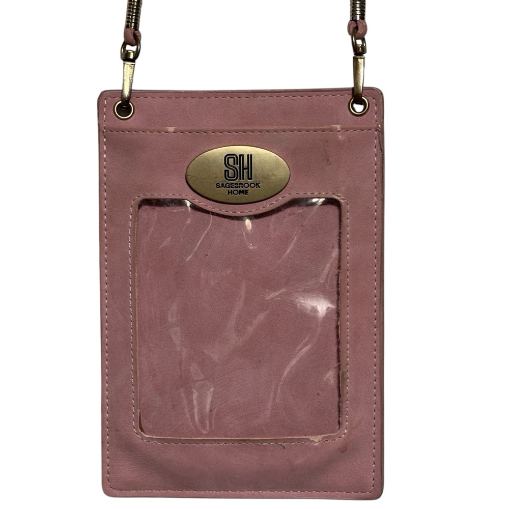 Phone or Passport card holder crossbody bag transparent window pink EUC